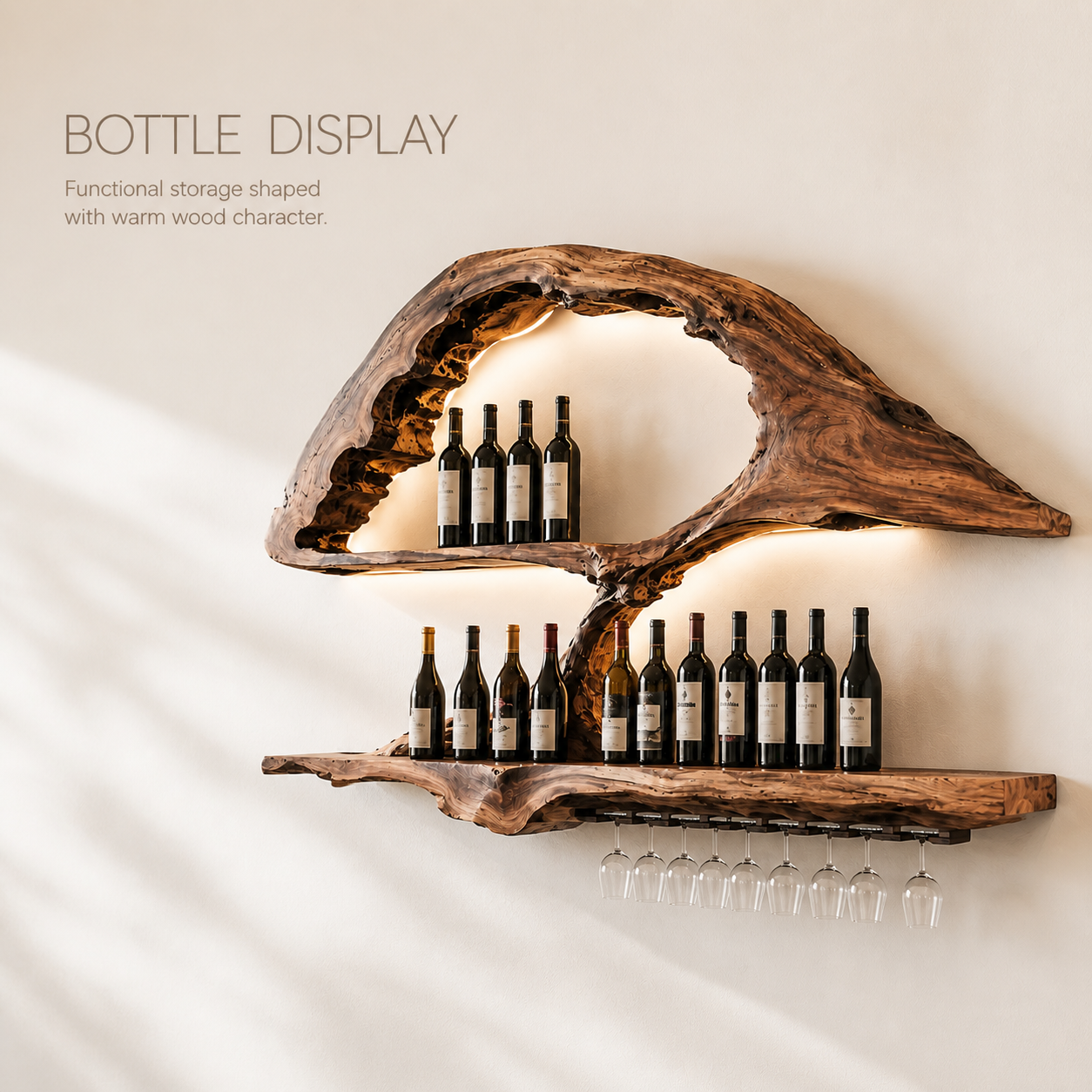 Elara Curved Natural Wood Wine Holder - Design 339 - product image 03