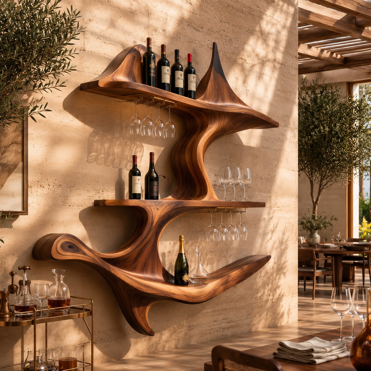 Elara Curved Natural Wood Wine Holder - Design 347 - main view