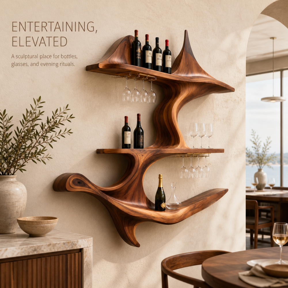 Elara Curved Natural Wood Wine Holder - Design 347 - product image 02