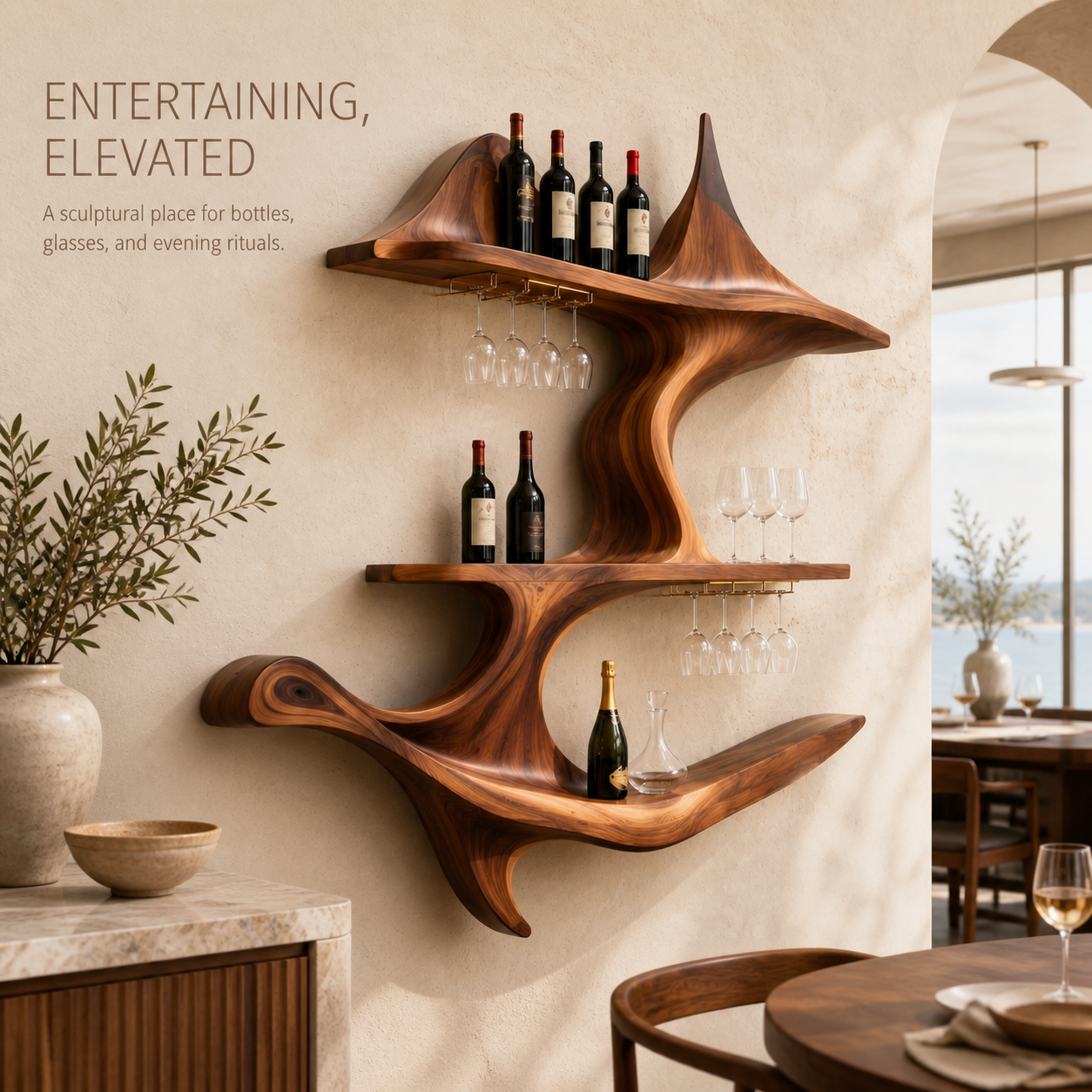 Elara Curved Natural Wood Wine Holder - Design 347 - product image 02