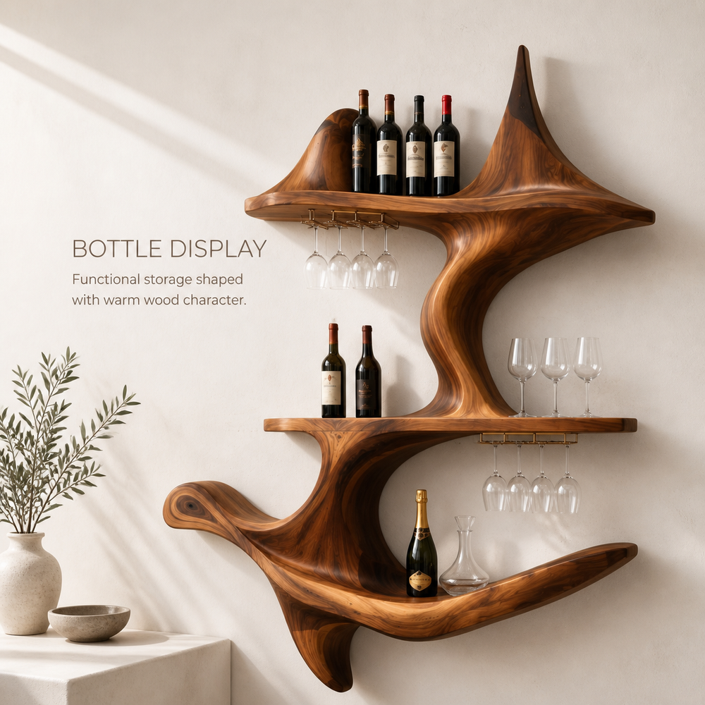 Elara Curved Natural Wood Wine Holder - Design 347 - product image 03