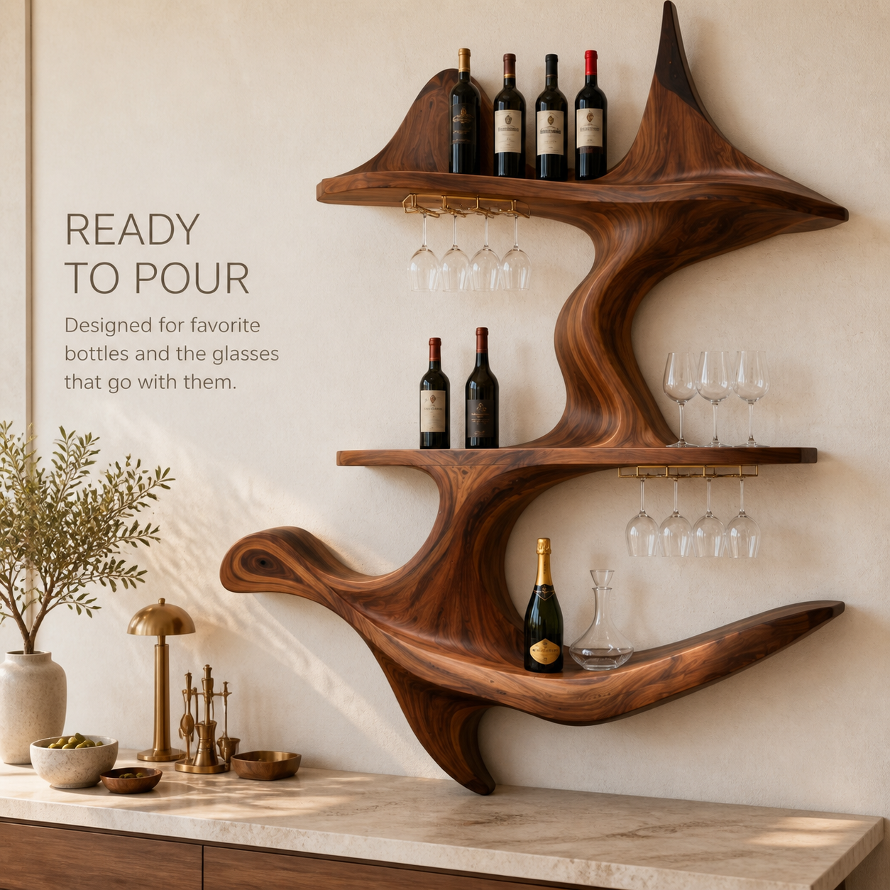 Elara Curved Natural Wood Wine Holder - Design 347 - product image 07