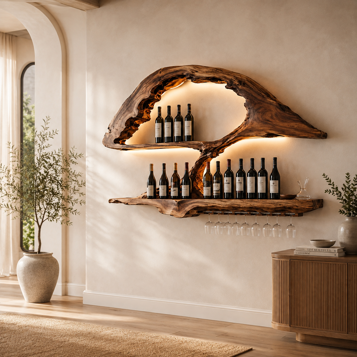 Rowan Natural Wood Wall Wine Holder - Design 351 - main view