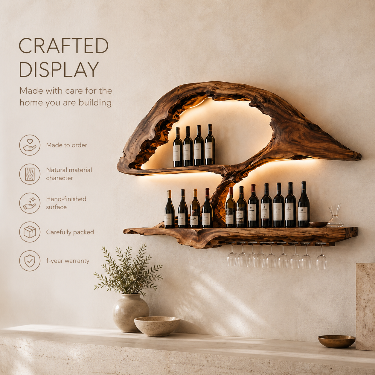 Rowan Natural Wood Wall Wine Holder - Design 351 - product image 09