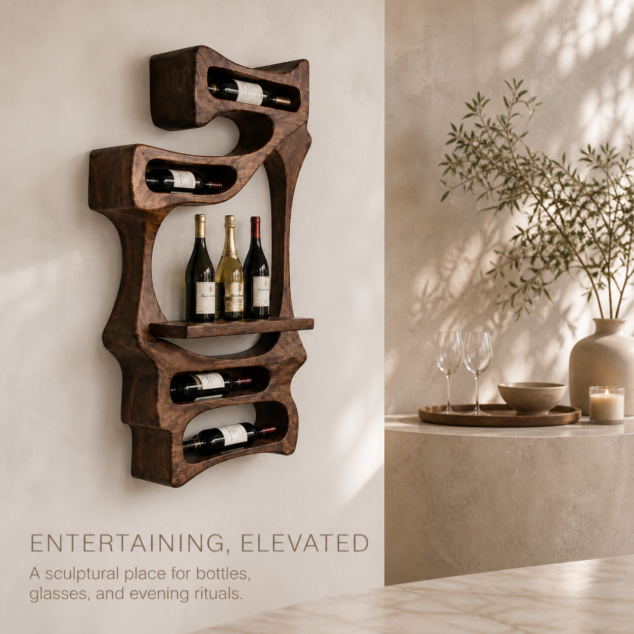 Elara Curved Natural Wood Wine Holder - Design 355 - product image 02