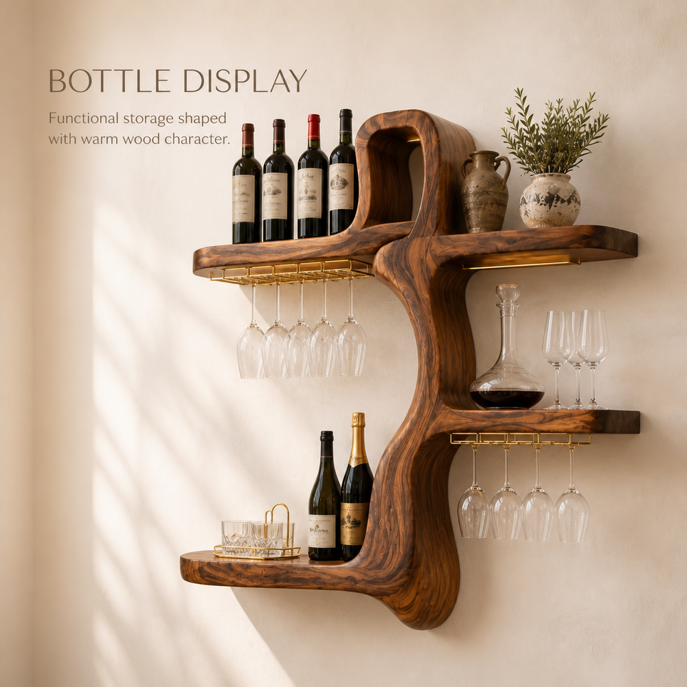 Rowan Natural Wood Wall Wine Holder - Design 359 - product image 03