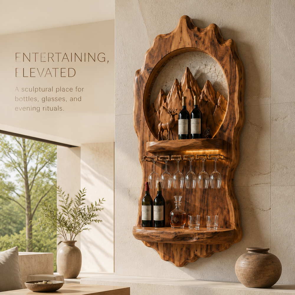Elara Curved Natural Wood Wine Holder - Design 363 - product image 02