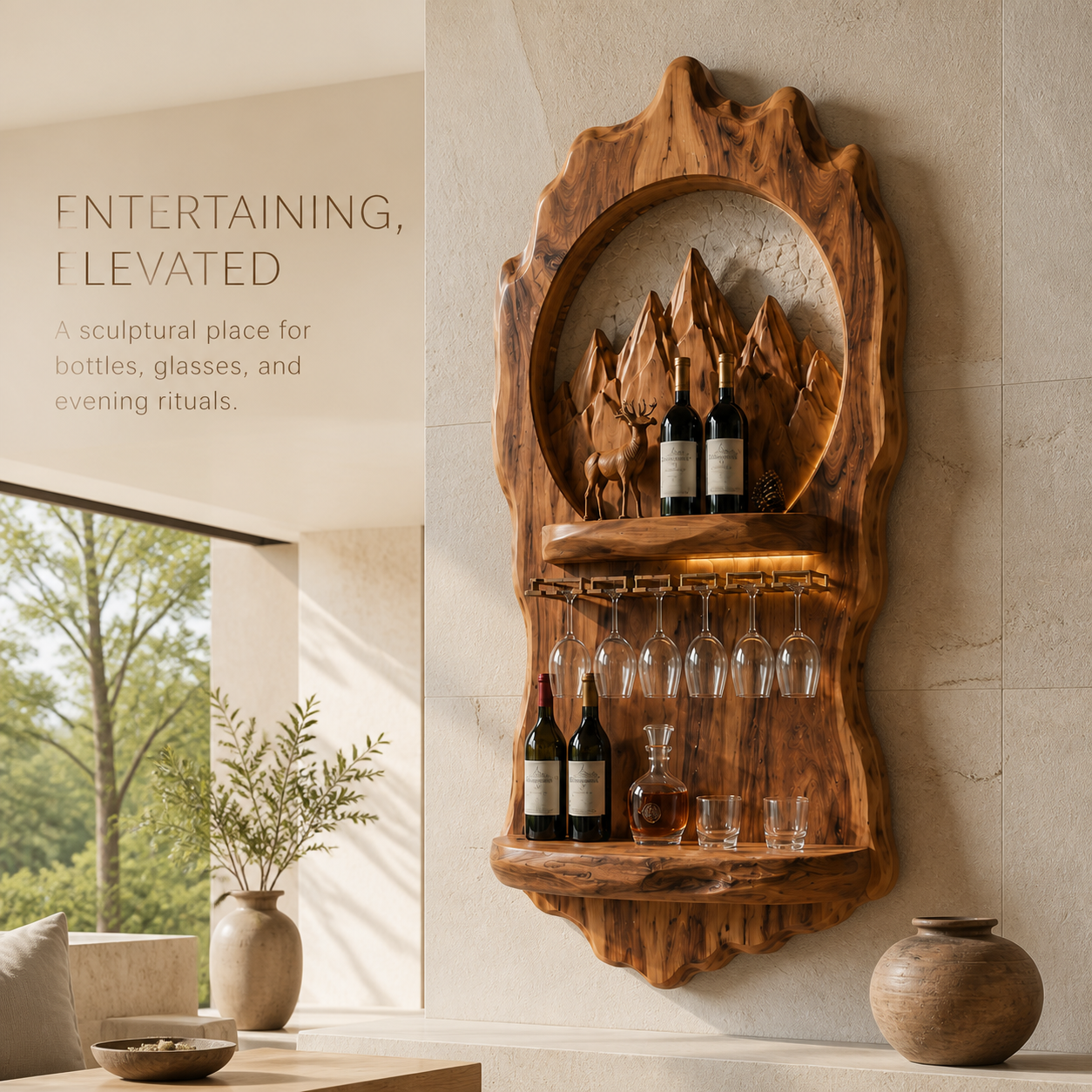 Elara Curved Natural Wood Wine Holder - Design 363 - product image 02