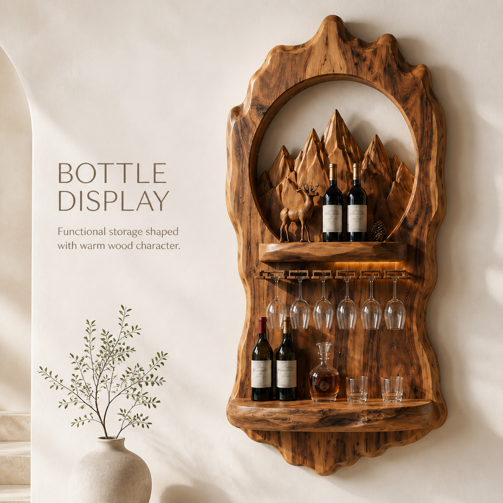 Elara Curved Natural Wood Wine Holder - Design 363 - product image 03