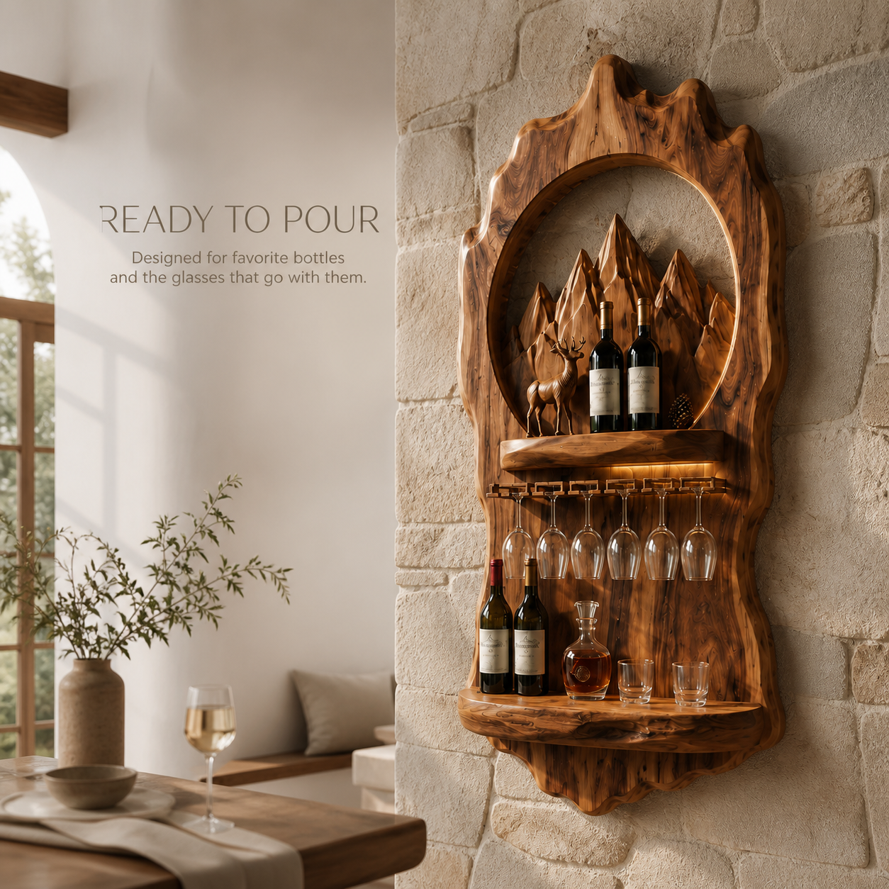 Elara Curved Natural Wood Wine Holder - Design 363 - product image 07