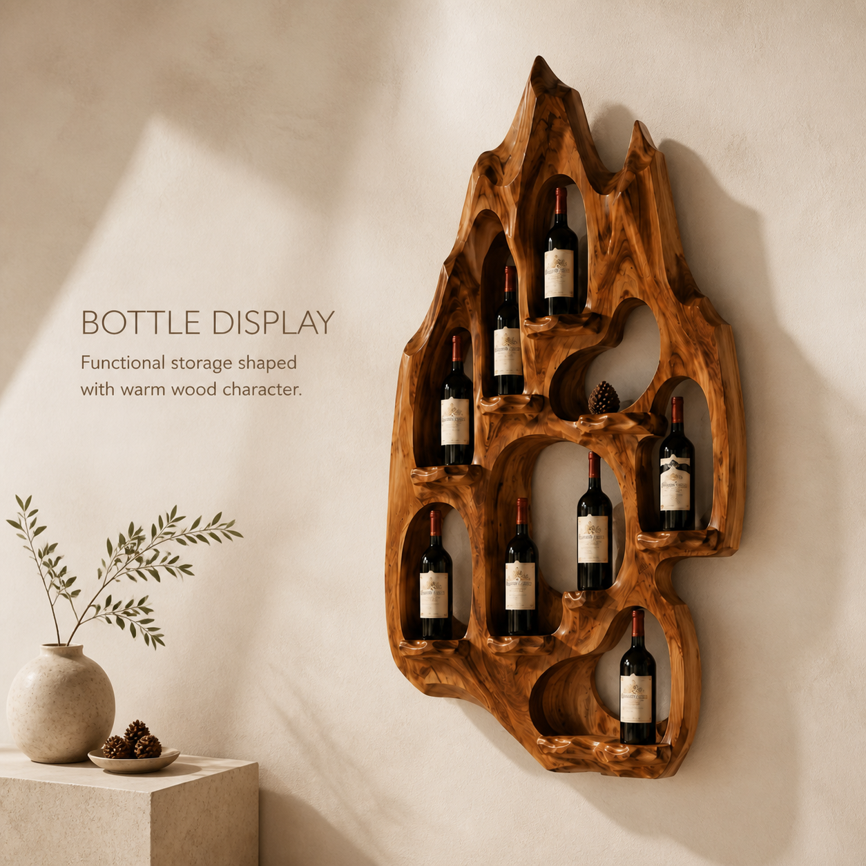 Veyra Natural Wood Wall Wine Rack - Design 364 - product image 03