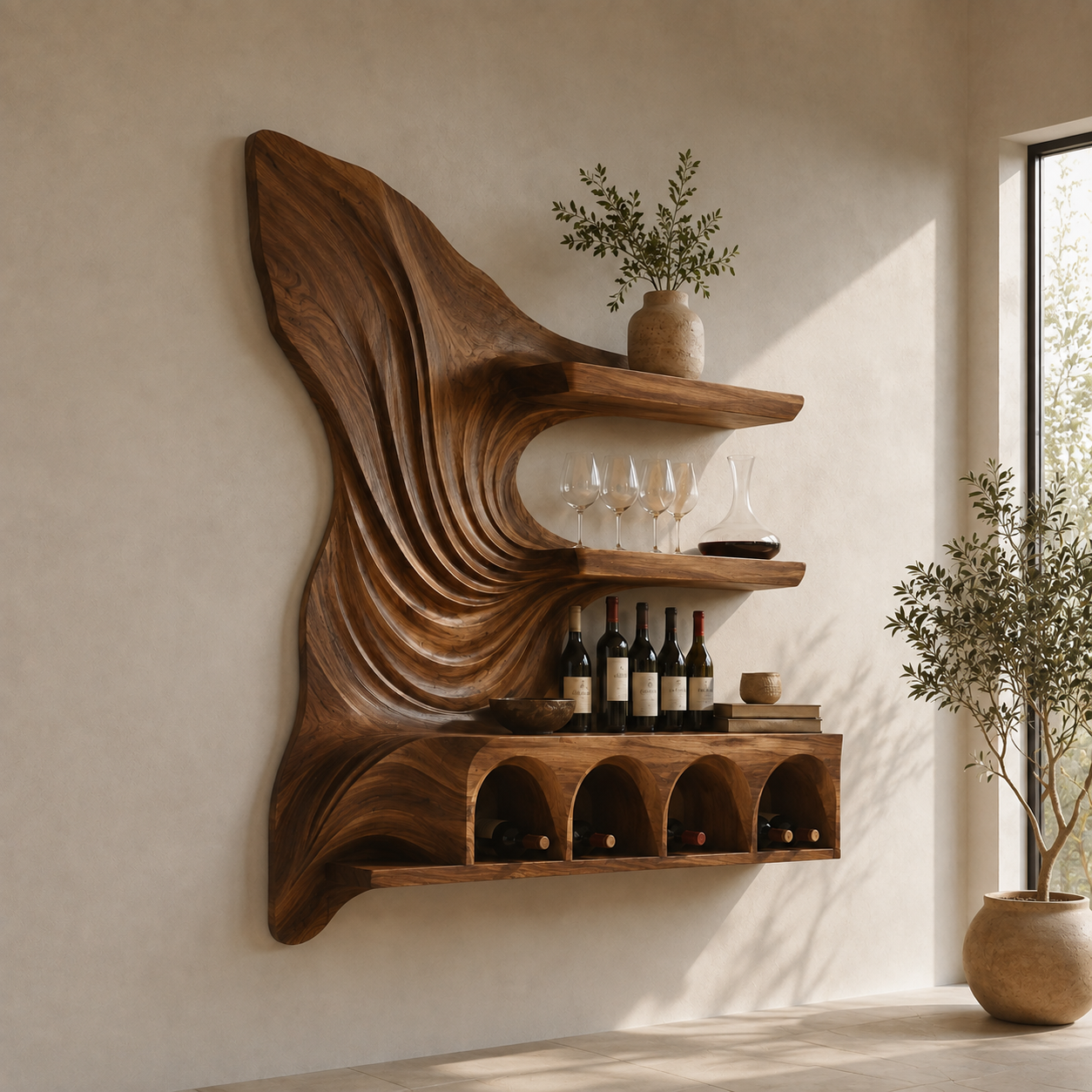 Rowan Natural Wood Wall Wine Holder - Design 367 - main view