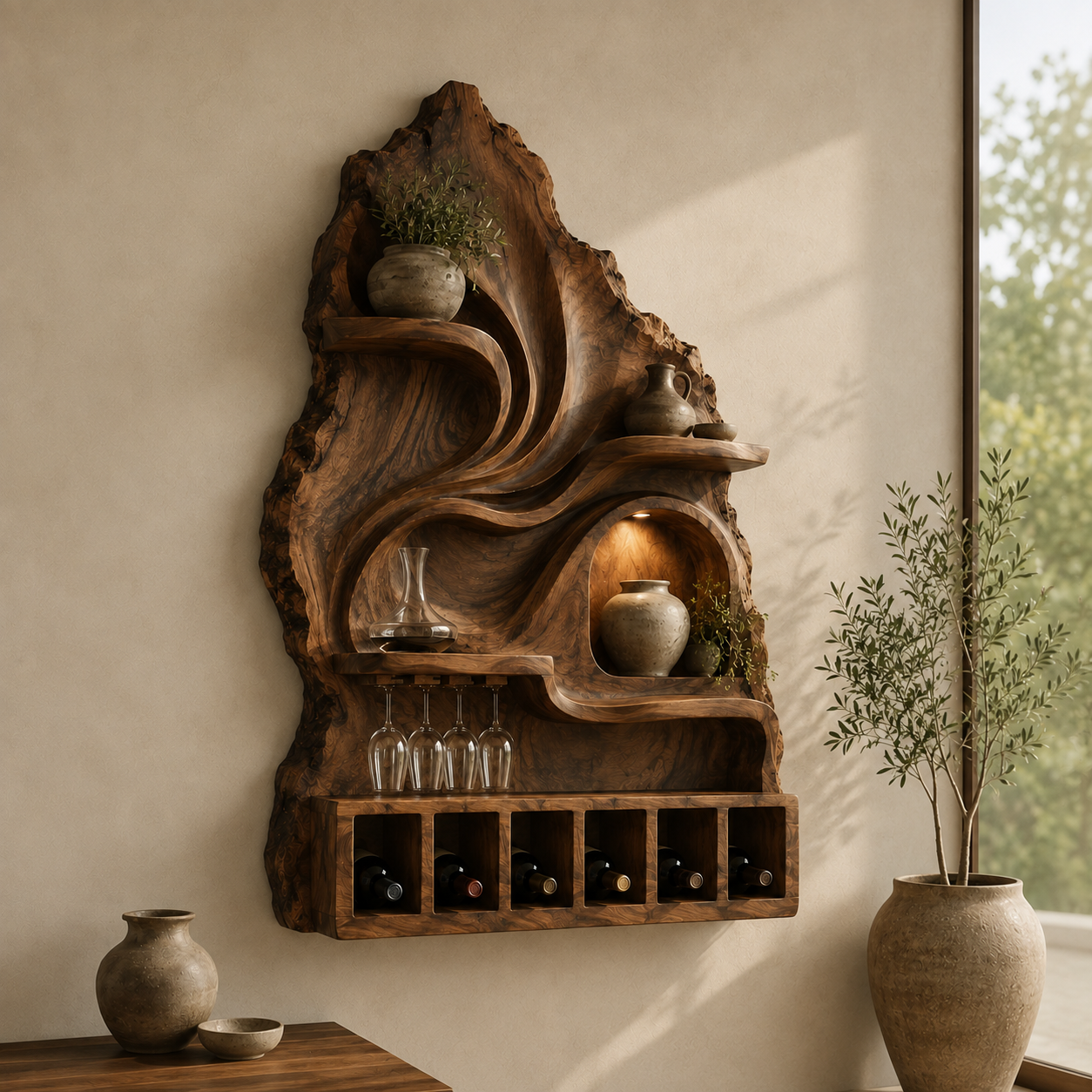 Elara Curved Natural Wood Wine Holder - Design 371 - main view