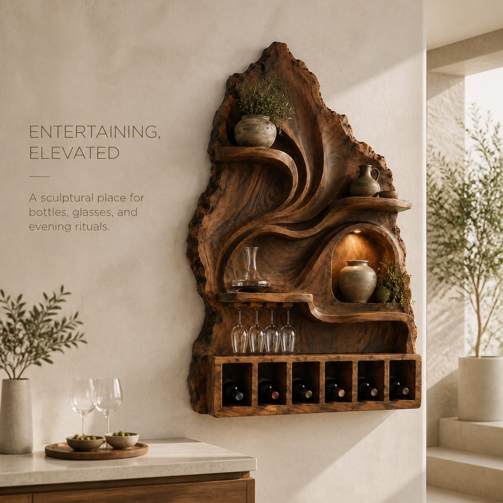 Elara Curved Natural Wood Wine Holder - Design 371 - product image 02