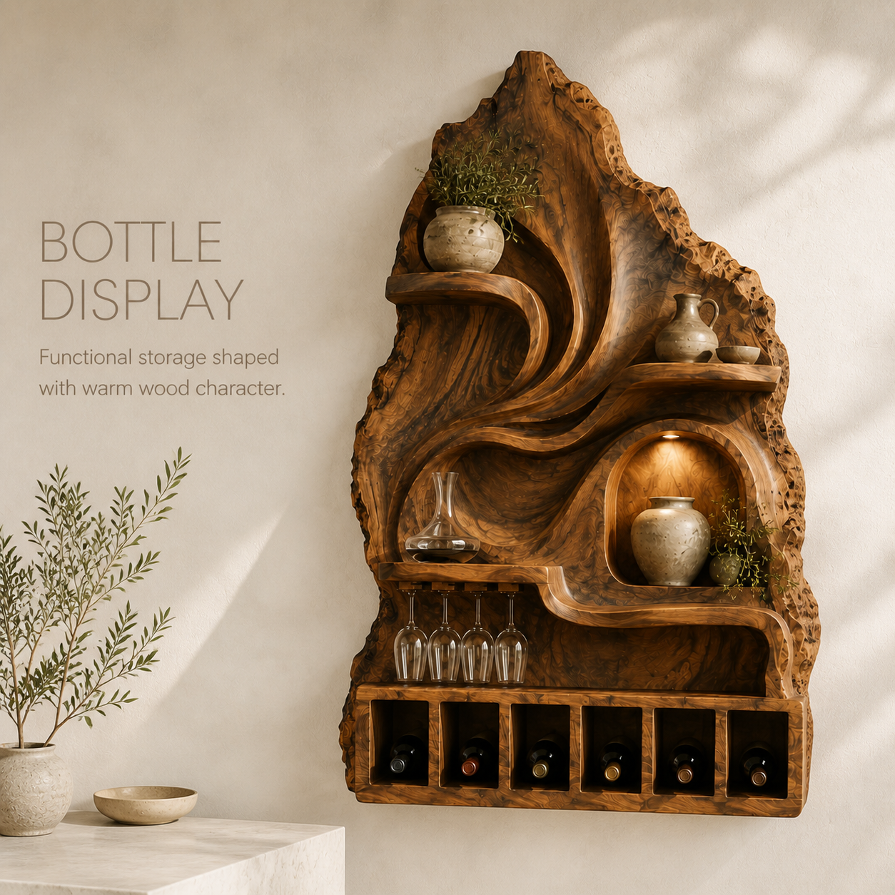 Elara Curved Natural Wood Wine Holder - Design 371 - product image 03