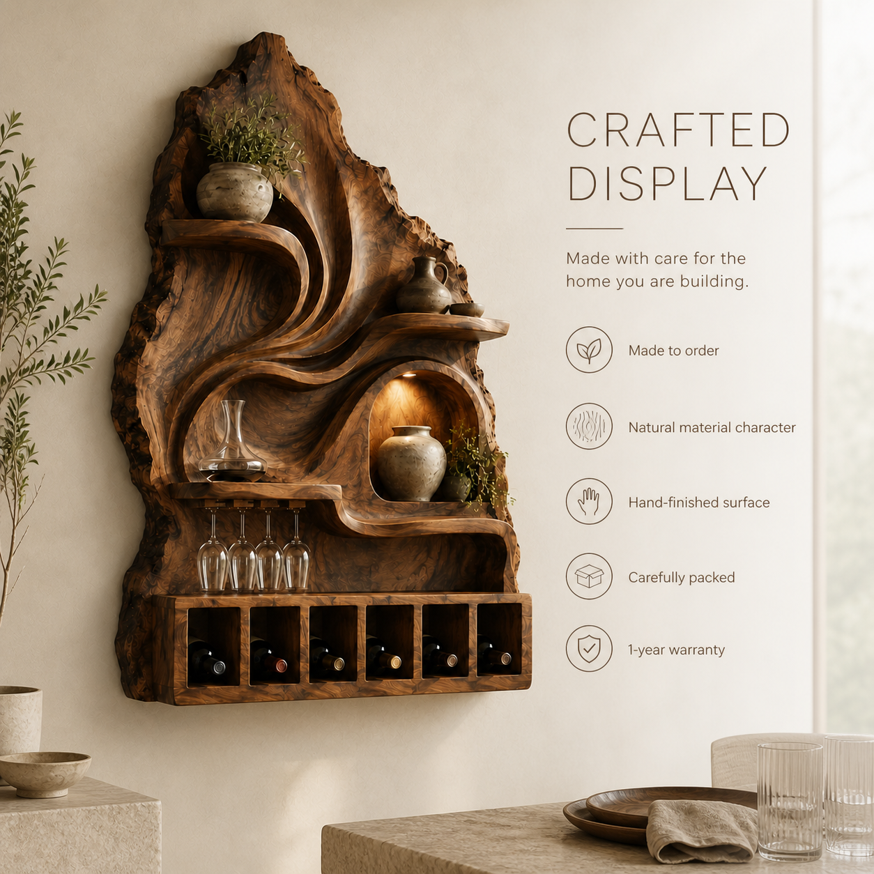 Elara Curved Natural Wood Wine Holder - Design 371 - product image 09