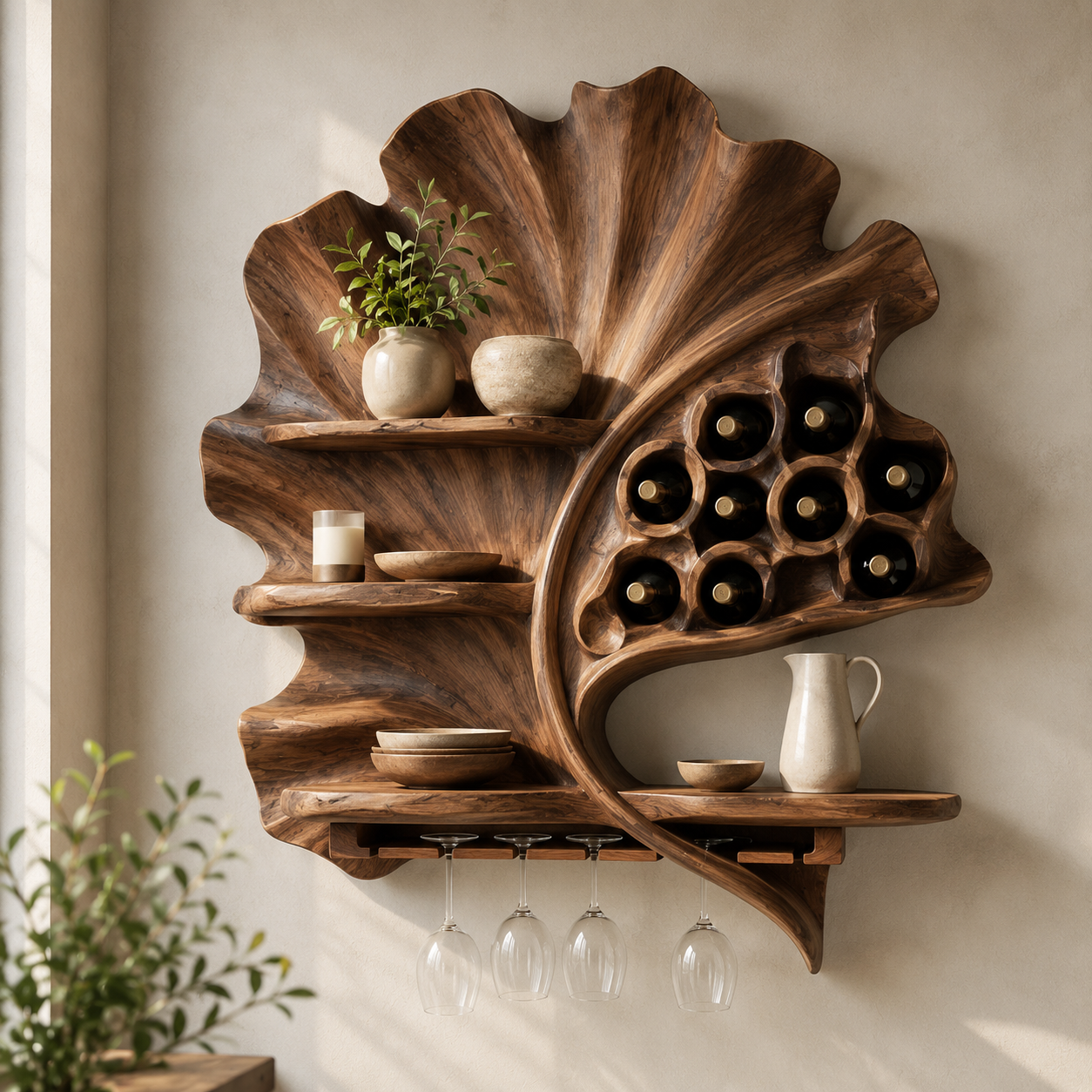 Veyra Natural Wood Wall Wine Rack - Design 372 - main view