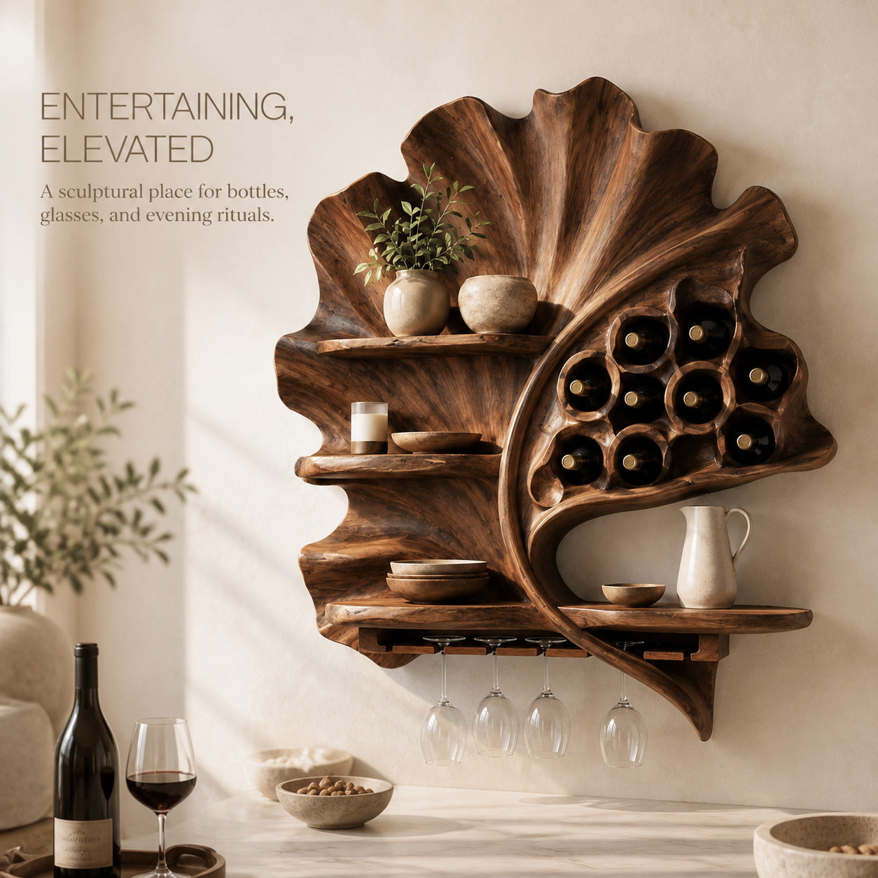 Veyra Natural Wood Wall Wine Rack - Design 372 - product image 02