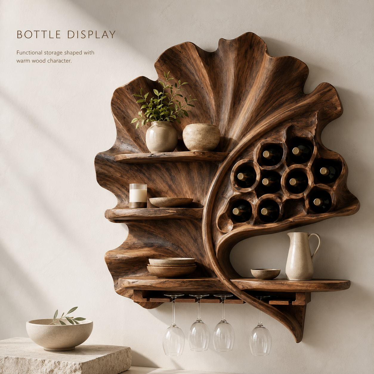 Veyra Natural Wood Wall Wine Rack - Design 372 - product image 03